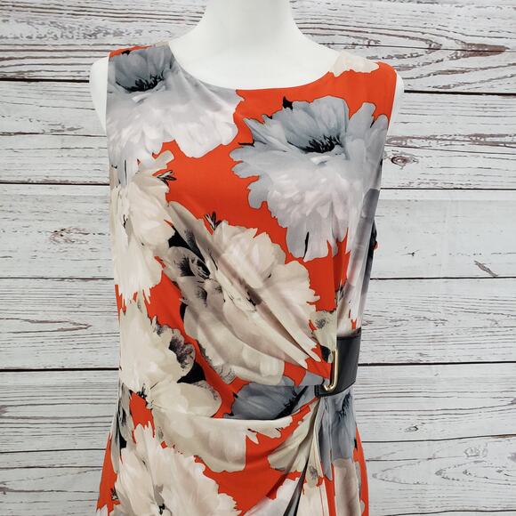 Calvin Klein Women's Floral Ruched Faux Wrap Sleeveless Dress Size Medium - Picture 4 of 14